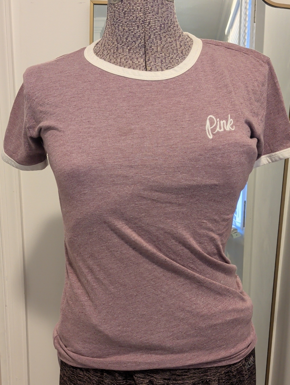 PINK Victoria's Secret Heather Mauve Short-Sleeve Ringer Tee